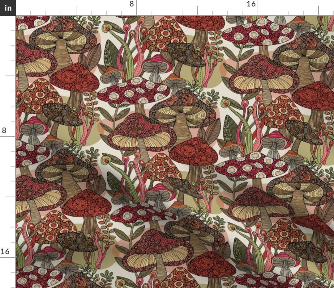 Mushrooms Fabric Fungo by Valentinaharper Red Brown Nature - Etsy