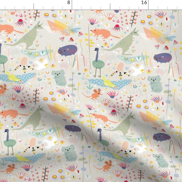 Gender Neutral Fabric - Australian Animals by mountvicandme - Colorful Kids Unisex Gray Background Baby  Fabric by the Yard by Spoonflower
