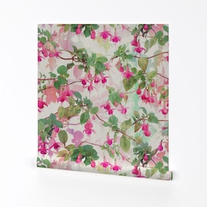 Floral Wallpaper - Fuchsia Floral Painted Large Print By Micklyn - Custom Printed Removable Self Adhesive Wallpaper Roll by Spoonflower