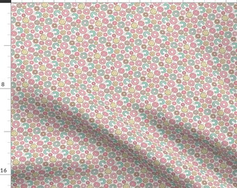 Iced Doughnuts Fabric - Donuts With Hearts Mint Green Pink Tiny Small By Caja Design - Cotton Fabric By The Yard Fabric With Spoonflower
