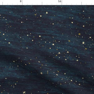 Stars Fabric - Night Sky Stars Midnight Blue By At The Cottage - Celestial Sky Night Stars Blue Cotton Fabric By The Yard With Spoonflower