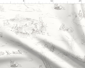 Light Grey Fabric - Winnie-the-pooh Toile by at_the_cottage - Classic Pooh Toile Vintage Christopher Robin Fabric by the Yard by Spoonflower