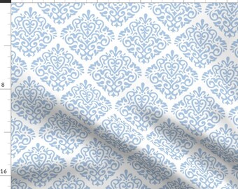 Blue Damask Fabric - Blue On White By Mariafaithgarcia - Ogee Traditional Vintage Style Cotton Fabric By The Yard With Spoonflower