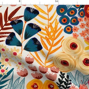 Multicolor Floral Fabric - Wildflower Meadow by sandra_hutter_designs - Flowers Teal Orange Gray Large Fabric by the Yard by Spoonflower