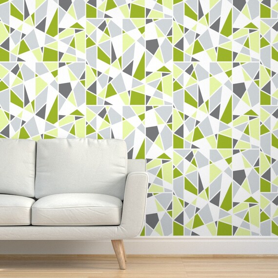 Green Geo Wallpaper Geometric Pattern in Lime Green by Mel - Etsy