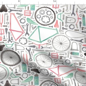 Watercolor Bike Parts Fabric - Bike Parts, Cycling Pattern! By Elena O&#39;Neill Illustration - Bikes Cotton Fabric By The Yard With Spoonflower