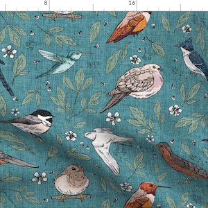 Songbirds Fabric - Backyard Birds by sugarpinedesign - Chickadee Blue Jay Birding Bird Watching Fabric by the Yard by Spoonflower