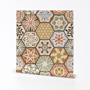 Mosaic Removable Peel and Stick Wallpaper - Faux Tile Hexagon Geometric - Wall Art Wall Decor - Mediterranean Hexagon Large by ester_muxune