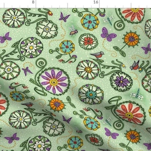 Botanical Bicycles Fabric - Cycles Of Nature By Johannaparkerdesign - Floral Flowers Bikes Spring Cotton Fabric By The Yard With Spoonflower