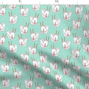 Take Out Boxes Fabric - Chinese Food On Mint By Kristinnohe - Chinese Food Take Away Chopsticks Cotton Fabric By The Yard With Spoonflower