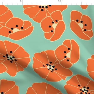 Retro Flowers Fabric - Retro Flower Pattern 005 By Bluelela - Large Scale Orange Abstract Poppies Cotton Fabric By The Yard With Spoonflower