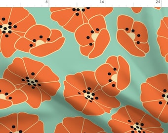 Retro Flowers Fabric - Retro Flower Pattern 005 By Bluelela - Large Scale Orange Abstract Poppies Cotton Fabric By The Yard With Spoonflower