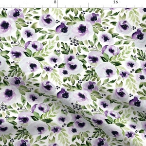 Violet Watercolor Fabric - Violets In Bloom By Northeighty - Violet Watercolor Vintage Home Decor Cotton Fabric By The Yard With Spoonflower