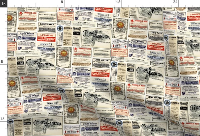 Vintage Pharmacy Fabric - Vintage Apothecary by nurseinsomniac - Retro Medicine Apothecary Labels Medical Fabric by the Yard by Spoonflower image 1