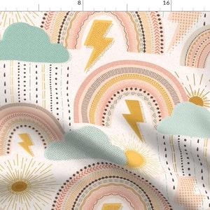 Weather Fabric - Weather Patterns By Garabateo - Rainbows Clouds Rain Lightning Boho Pastel Baby Cotton Fabric By The Yard With Spoonflower