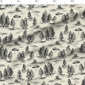 Alien Toile Fabric - Alien Abduction Toile De Jouy by somecallmebeth - Black Space Alien Aliens Toile Ufos Fabric by the Yard by Spoonflower image 2