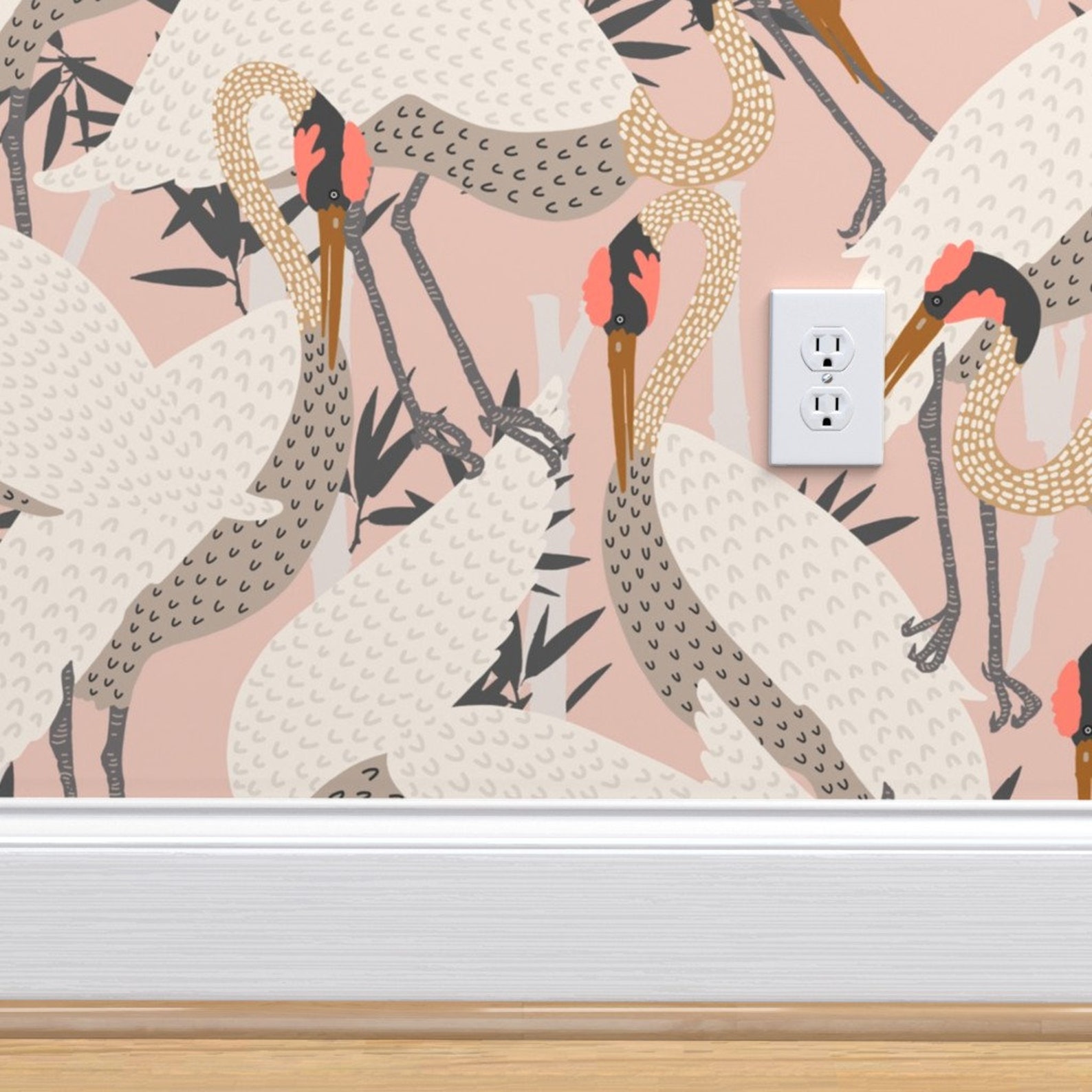 Heron Wallpaper Heron Pink by Holli Zollinger Nautical Etsy