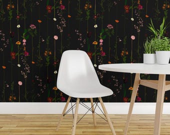 Minimal Elegant Wallpaper - Floral Dark By Crumpetsandcrabsticks - Custom Printed Removable Self Adhesive Wallpaper Roll by Spoonflower