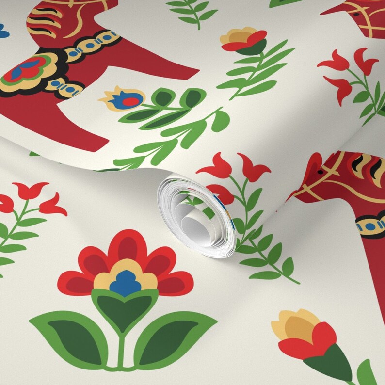 Dala Horse Wallpaper Swedish Folk Dala Horses Red Large by Etsy