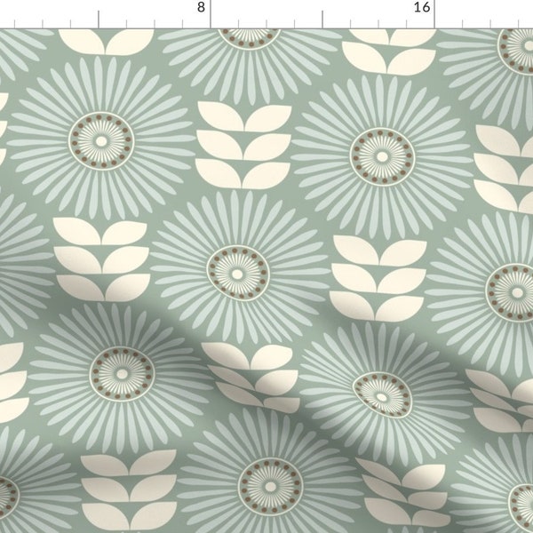 Scandi Fabric - Restful Retro Floral by wolflingblue - Floral Flower Botanical Garden Spa Folk Art Folk  Fabric by the Yard by Spoonflower