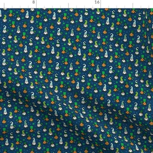Leprechaun Fabric - Mini St Patrick&#39;s Day Gnomes By Littlearrowdesign - Navy Blue Green Orange Cotton Fabric By The Yard With Spoonflower