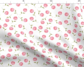 Blush Floral Fabric - Single Floral Watercolor Rose By Pacemadedesigns -Baby Girl Nursery Decor Cotton Fabric By The Yard With Spoonflower
