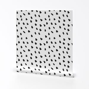 Spots Wallpaper - Large Painted Black Dot White By Weegallery - Neutral Custom Printed Removable Self Adhesive Wallpaper Roll by Spoonflower