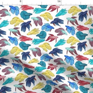 Colorful Watercolor Betta Fish Fabric - Watercolor Betta Fish On White By Landpenguin - Fish Cotton Fabric By The Yard With Spoonflower