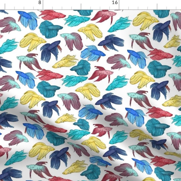 Colorful Watercolor Betta Fish Fabric - Watercolor Betta Fish On White By Landpenguin - Fish Cotton Fabric By The Yard With Spoonflower