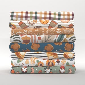 Thanksgiving Fall Cotton Fat Quarters - Thanksgiving Autumn Fall Holiday Harvest Pilgrim Quilting Cotton Fat Quarter Bundle by Spoonflower