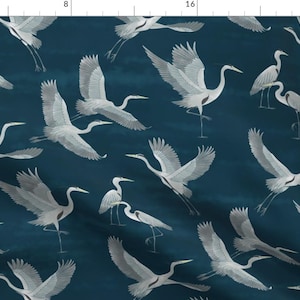 Gray Herons Fabric - Heron Dance by dana_duricekova - Elegant Wildlife Flying Cranes Egret  Fabric by the Yard by Spoonflower