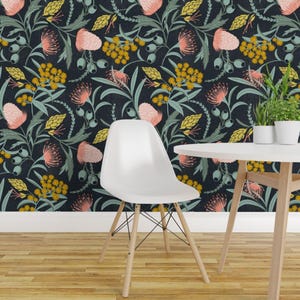 Floral Wallpaper - Flora Australis By Heatherdutton - Whimsical Wildflower Pink Yellow Removable Self Adhesive Wallpaper Roll by Spoonflower