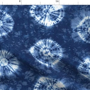 Shibori Fabric - Shibori 26 Indigo By Theplayfulcrow - Shibori Dye Indigo White Circles Tie Dye Cotton Fabric By The Yard With Spoonflower