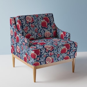 Botanical Pomegranate Upholstery Fabric- Pomegranates by lu_repeating - Red Blue Maximalist Fruit  Fabric By The Yard With Spoonflower