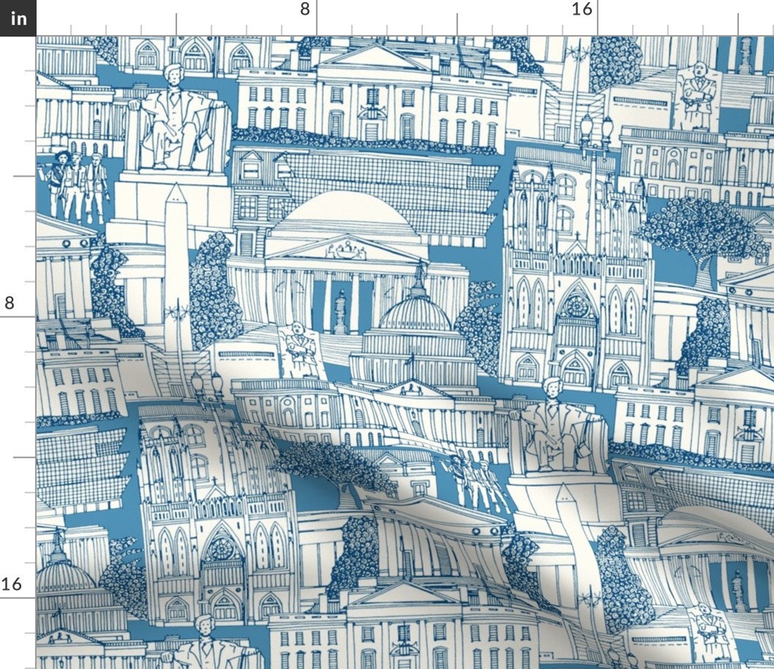 Washington Cityscape Fabric Washington DC Toile Blue By Etsy