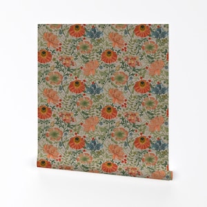 Vintage Botanical Removable Peel and Stick Wallpaper - William Morris Large Scale  - Wall Art Wall Decor - Art Nouveau Taupe by hnldesigns