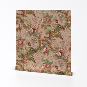 Parrot Wallpaper - Edwardian Parrot Dogwood Dream By Peacoquettedesigns - Custom Printed Removable Adhesive Wallpaper Roll by Spoonflower