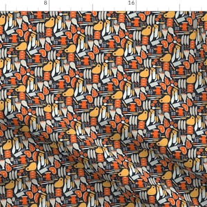 Meat Butcher Orange Fabric - Butcher Tools (Bright) By Amy Maccready - Meat Butchering Knives Cotton Fabric By The Yard With Spoonflower