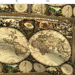 Old World Map Fabric - Old World Map By Whimzwhirled - Old World Map Cartography Vintage Antique Cotton Fabric By The Yard With Spoonflower