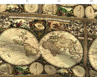 Old World Map Fabric - Old World Map By Whimzwhirled - Old World Map Cartography Vintage Antique Cotton Fabric By The Yard With Spoonflower