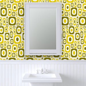 Mid Century Modern Wallpaper - Olive Mod By Jjtrends - Olive Yellow Custom Printed Removable Self Adhesive Wallpaper Roll by Spoonflower image 8
