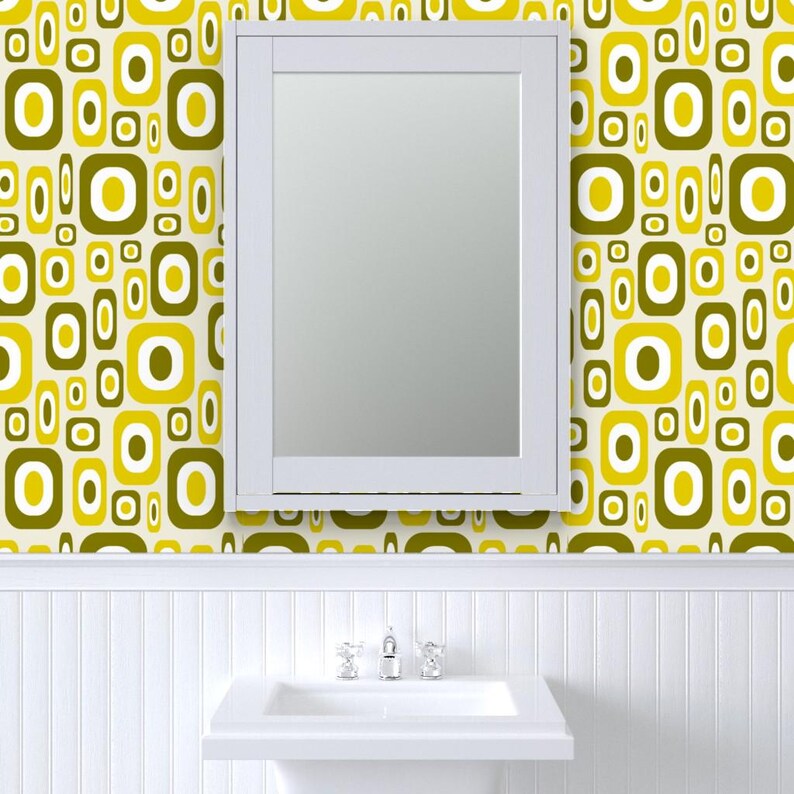 Mid Century Modern Wallpaper - Olive Mod By Jjtrends - Olive Yellow Custom Printed Removable Self Adhesive Wallpaper Roll by Spoonflower image 8