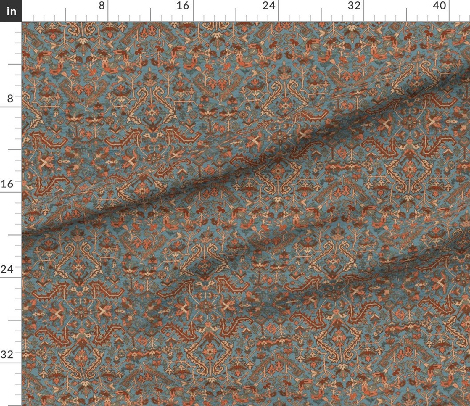 Persian Fabric Heriz Fans Blue by Amyvail Persian Etsy