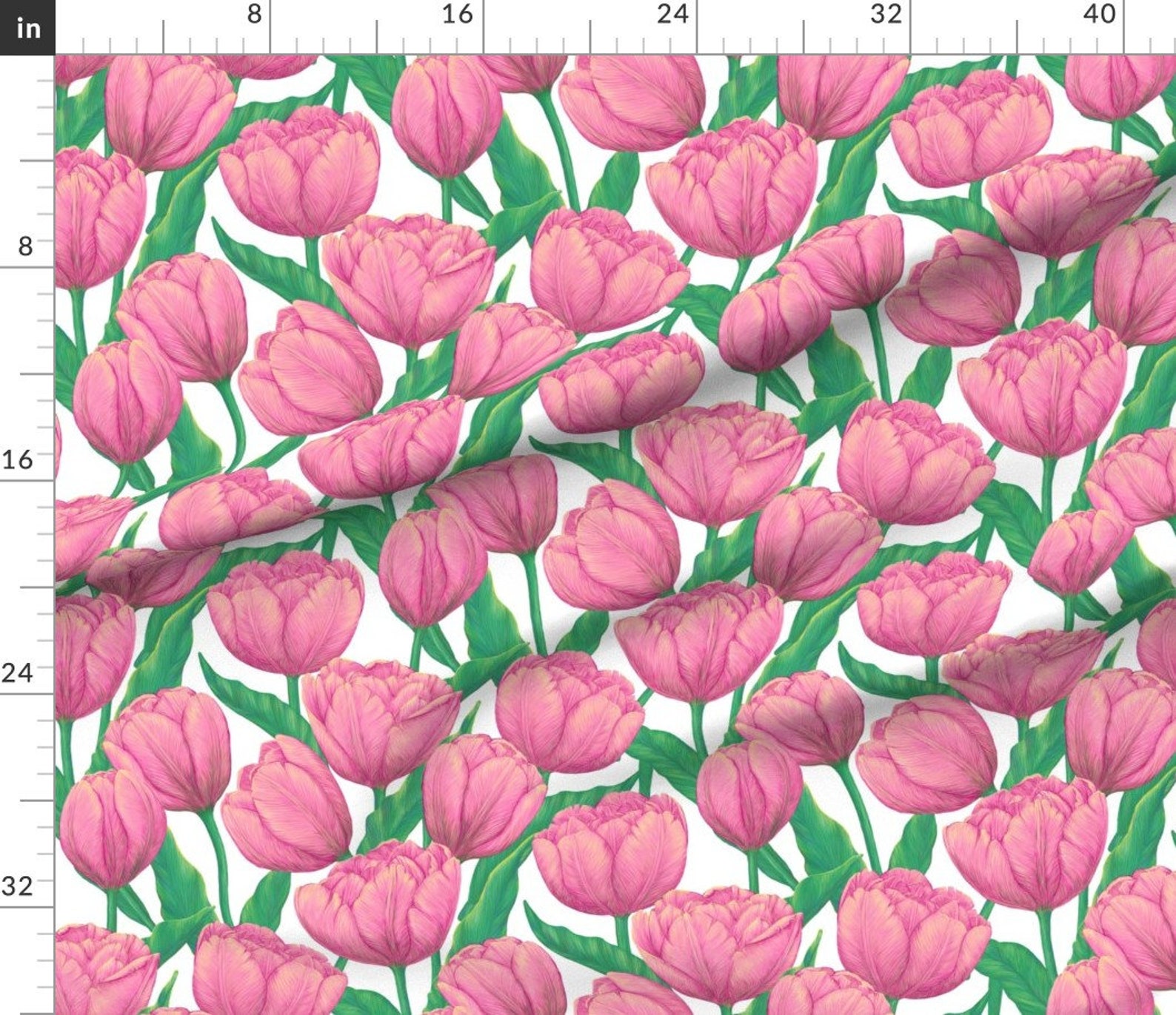 Tulip Fabric Pink Tulips on White by Simut Tulip Pink - Etsy