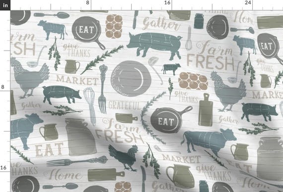Modern Farmhouse Fabric - Sing For Your Supper // Gather Round Give Thanks By Zirkus Design - Cotton Fabric By The Yard With Spoonflower