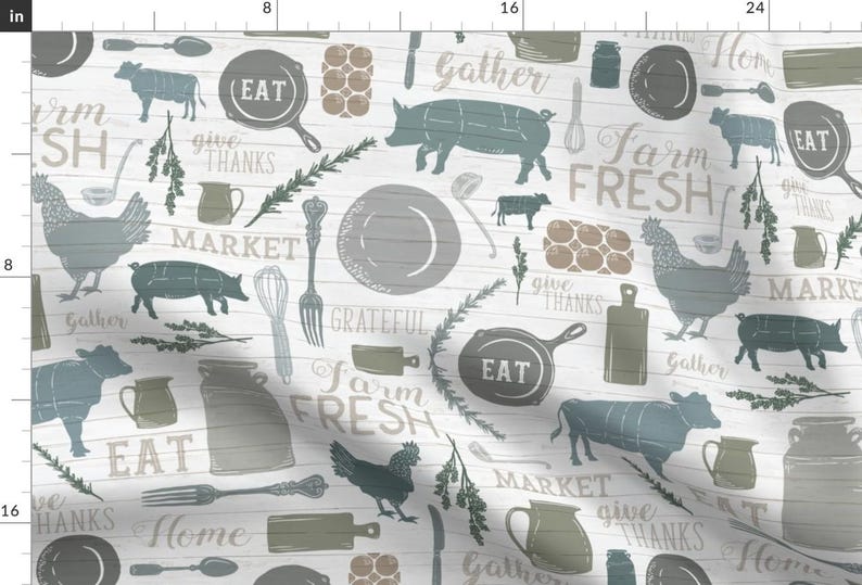 Modern Farmhouse Fabric - Sing For Your Supper // Gather Round Give Thanks By Zirkus Design - Cotton Fabric By The Yard With Spoonflower image 1