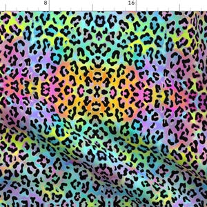 Animal Print Fabric - Rainbow Leopard  by mamabearsburrow - Rainbow 90s Pink Green Blue Yellow Purple  Fabric by the Yard by Spoonflower
