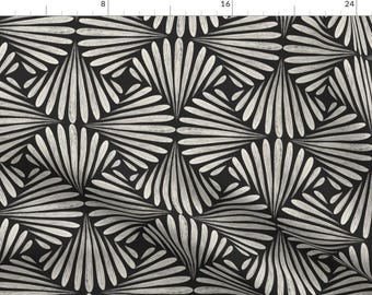 Art Deco Geometric Fabric - Large Scallop Fan by leannefriedberg - Black And White Geo Scallop Ogee Fabric by the Yard by Spoonflower