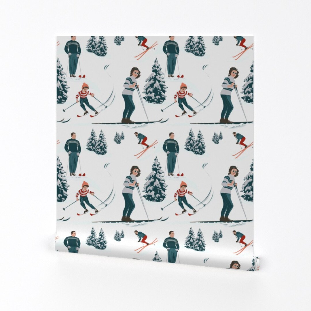Retro 60s Skiing Wallpaper Winter Sports by Vannina Winter Ski Vintage