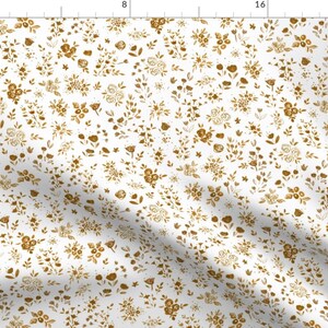 Brown Floral Natural Fabric Darlene Floral Ditsy Gold White By Crystal Walen Floral Cotton Fabric By The Yard With Spoonflower image 1